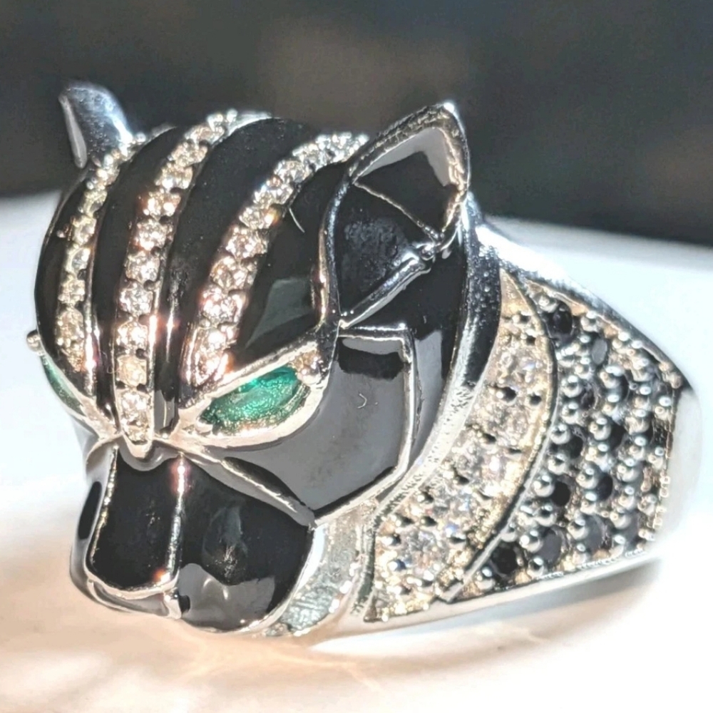 Retro 3Ct Round Cut Lab-Created Diamond Onyx Men's Black Panther Ring Sz 12 - Picture 9 of 17